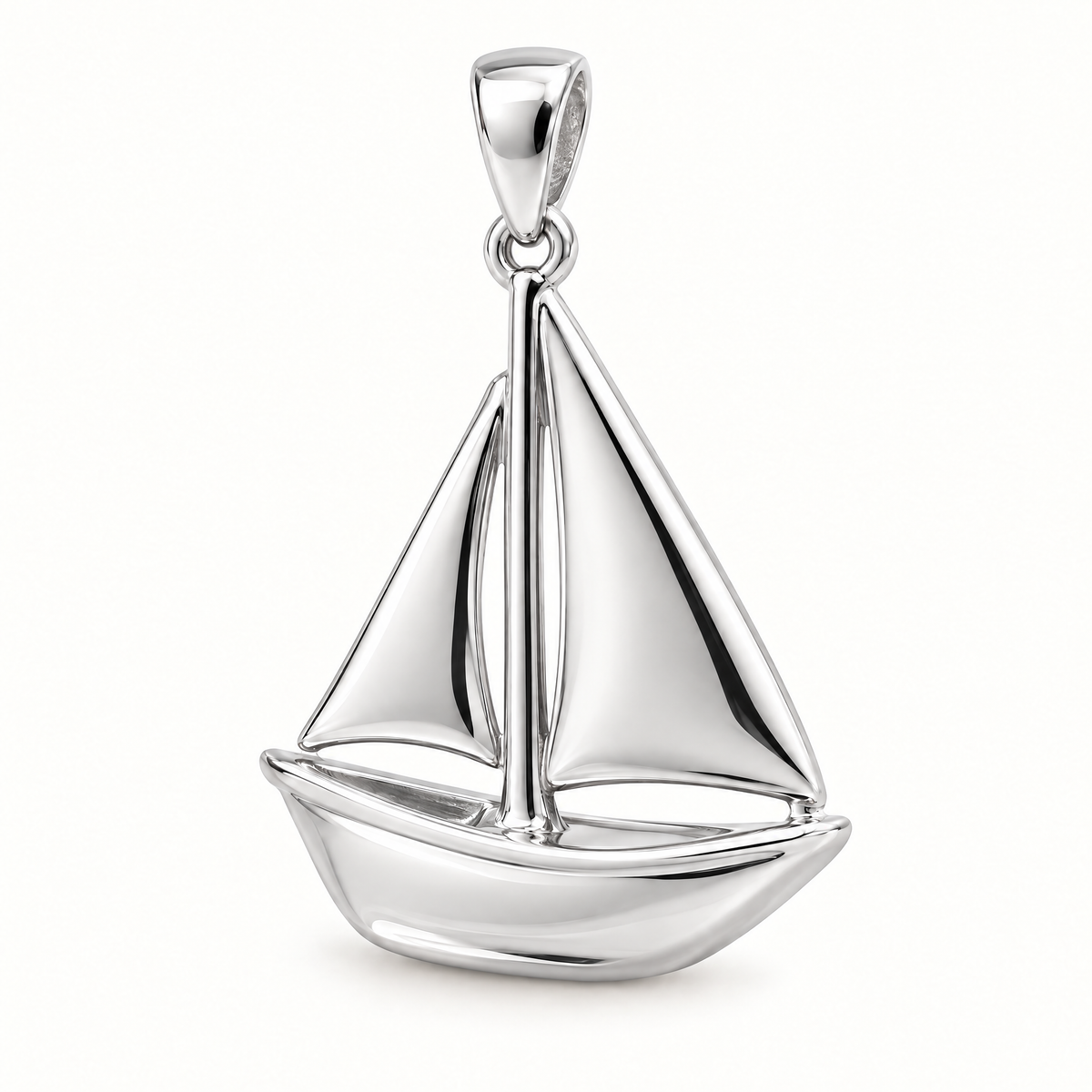 Mini Sailboat Sterling Silver Pendant — AI-generated silver design rendering