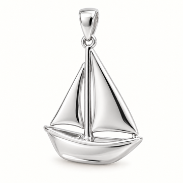 Mini Sailboat Sterling Silver Pendant — AI-generated silver design rendering