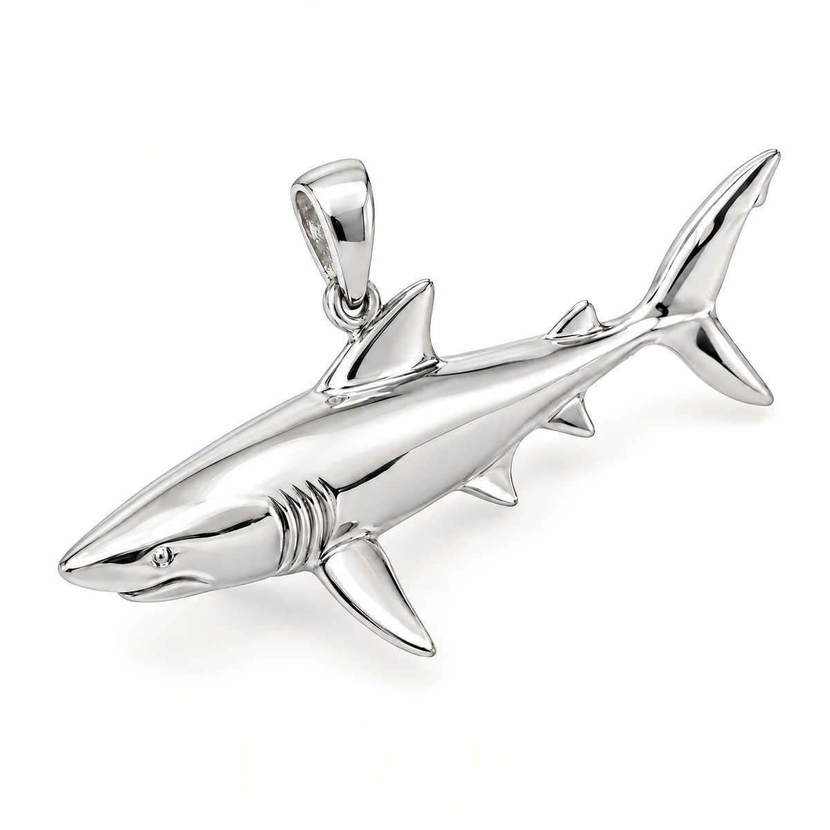 Mini Shark Sterling Silver Pendant — AI-generated silver design rendering