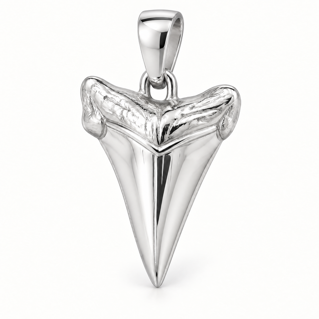 Mini Shark Tooth Sterling Silver Pendant — AI-generated silver design rendering