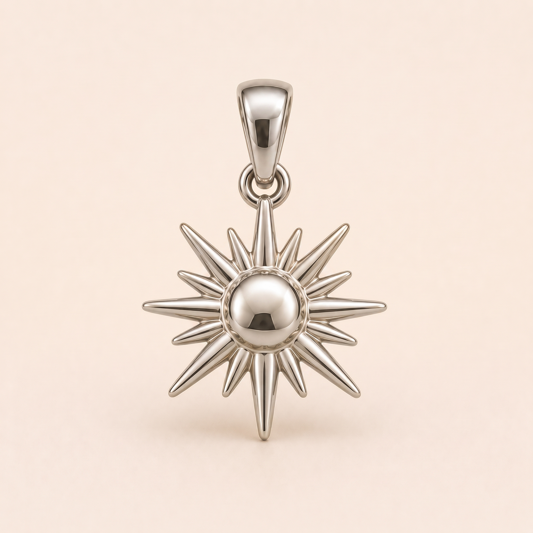 Mini Sunburst pendant — reused white-gold design rendering for the silver counterpart.