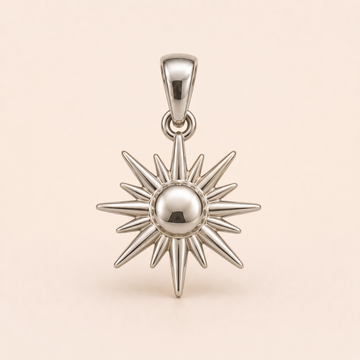 Mini Sunburst pendant — reused white-gold design rendering for the silver counterpart.