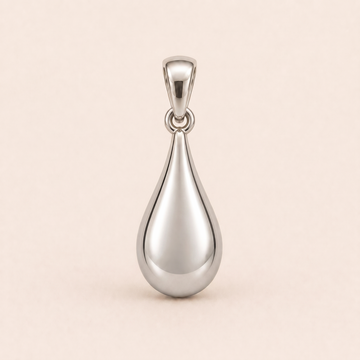 Mini Teardrop sterling-silver pendant design reference; AI-generated white-gold render reused for the silver counterpart