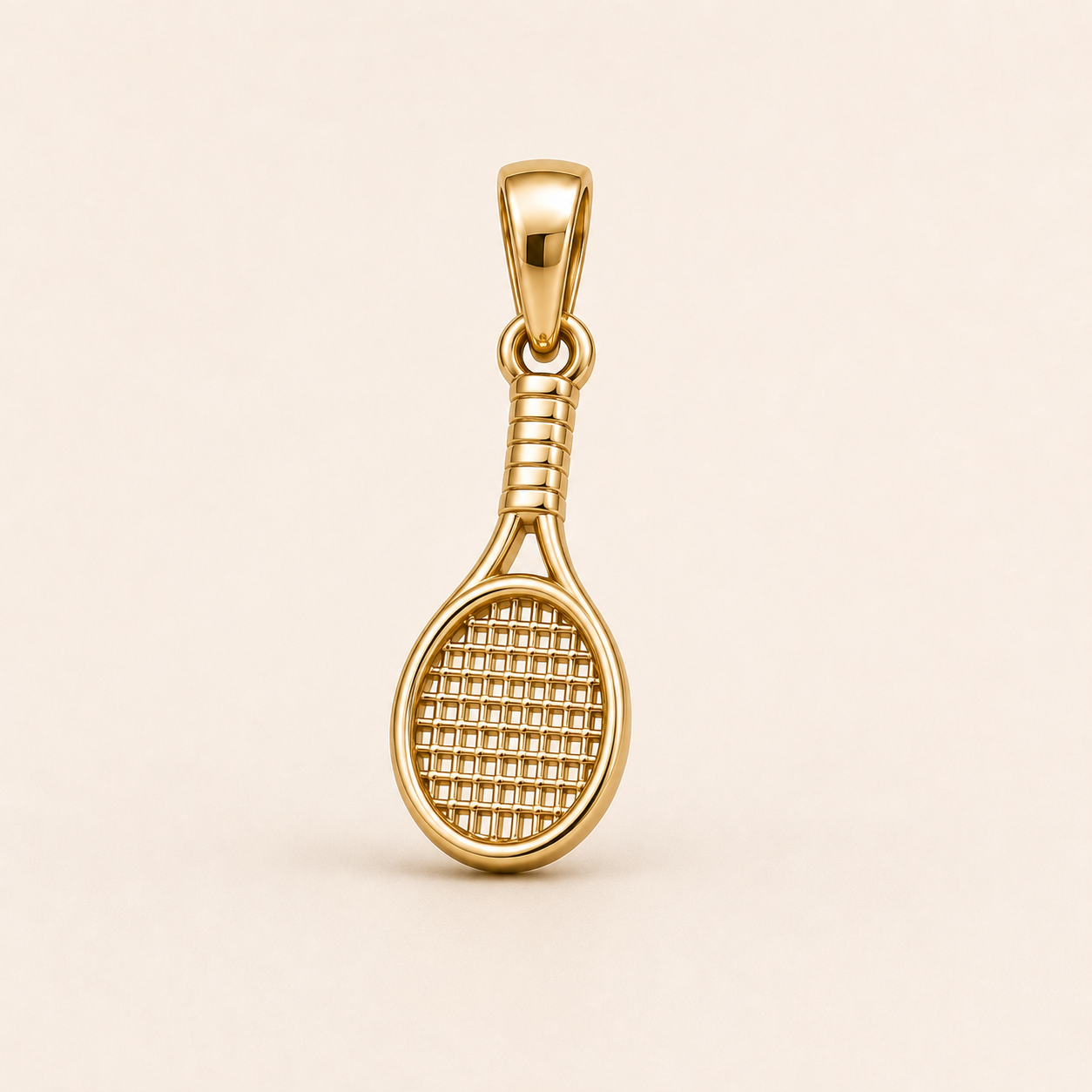 Mini Tennis Racket Pendant in yellow gold — 1Luxury Miami design rendering