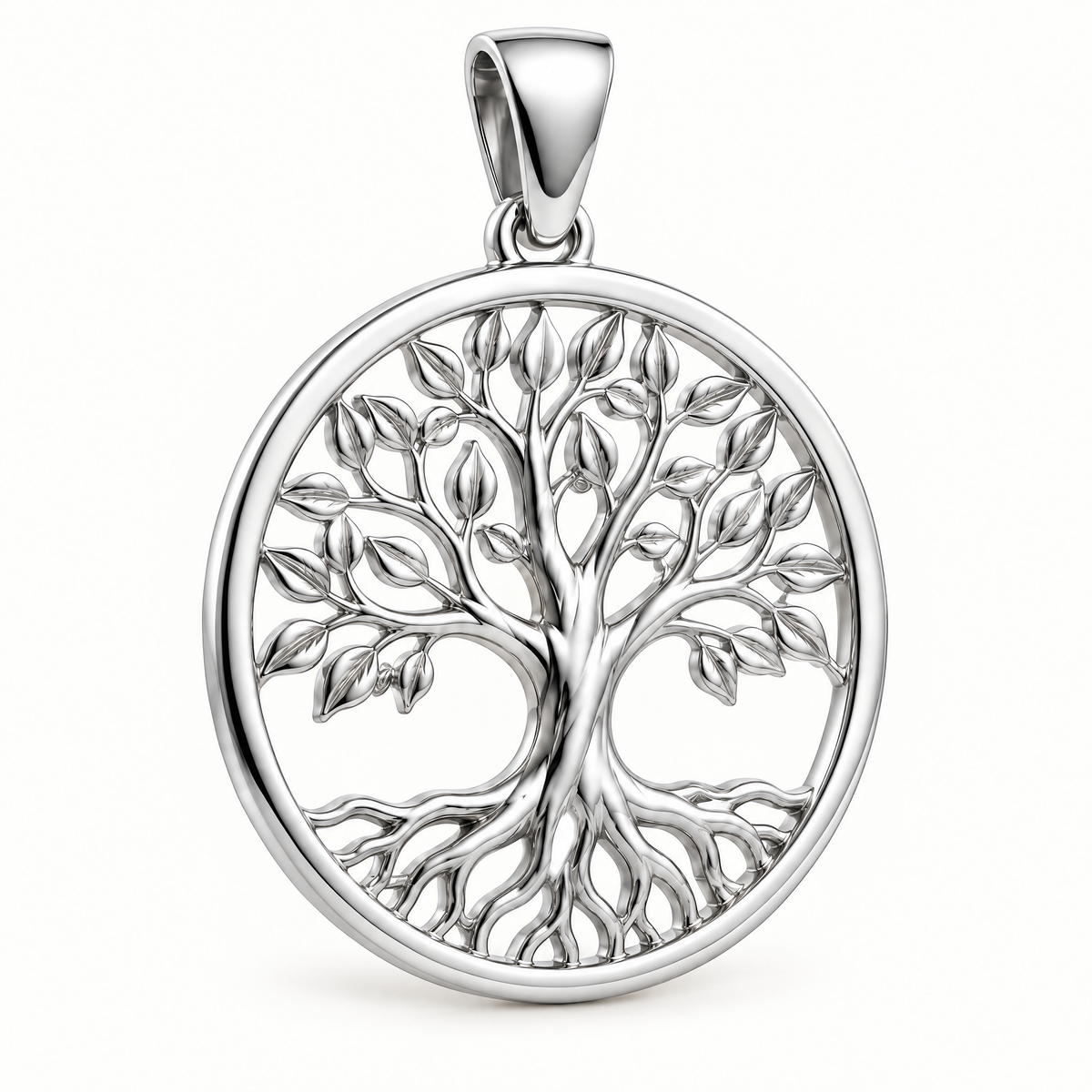 Mini Tree Of Life Sterling Silver Pendant — AI-generated silver design rendering