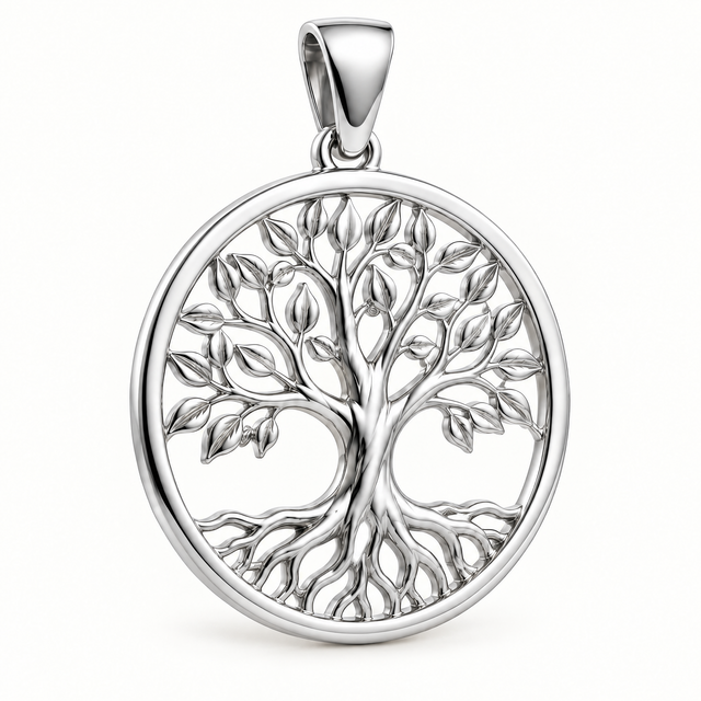 Mini Tree Of Life Sterling Silver Pendant — AI-generated silver design rendering