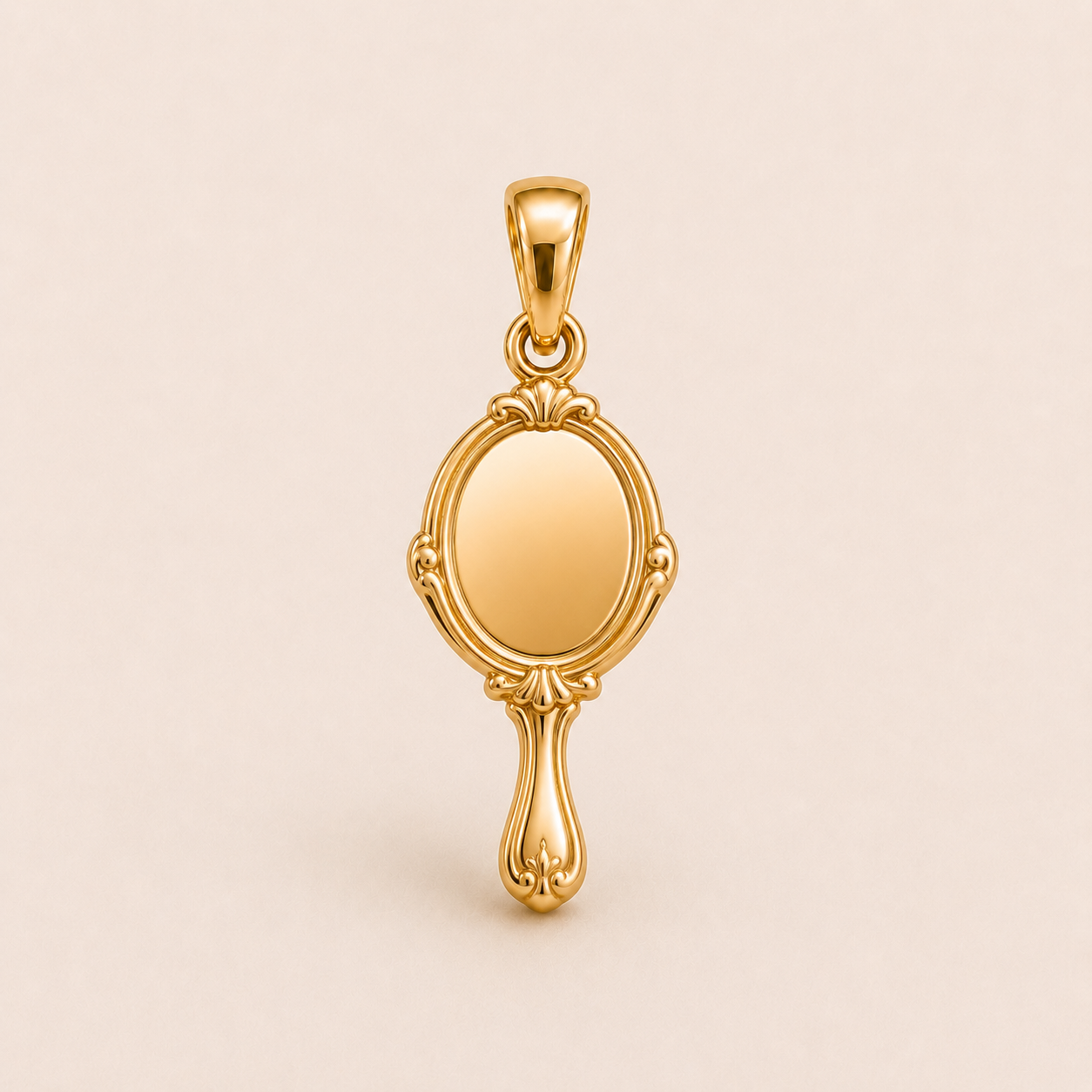 Mini Vanity Mirror Pendant in yellow gold — 1Luxury Miami design rendering