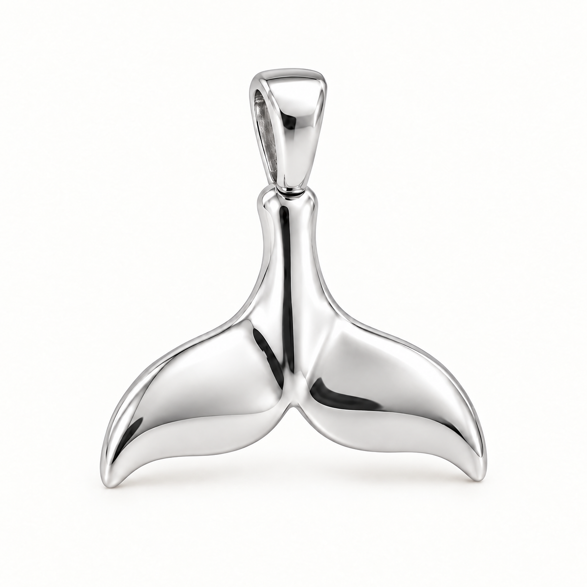 Mini Whale Tail Sterling Silver Pendant — AI-generated silver design rendering