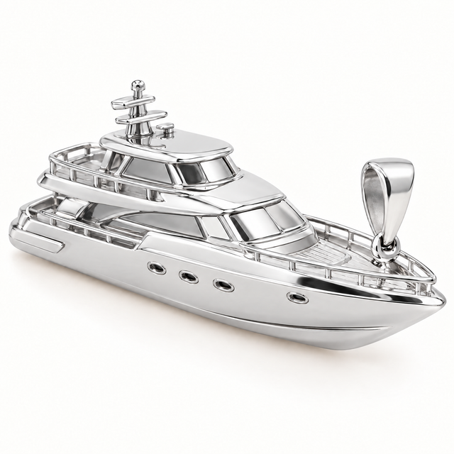 Mini Yacht Sterling Silver Pendant — AI-generated silver design rendering