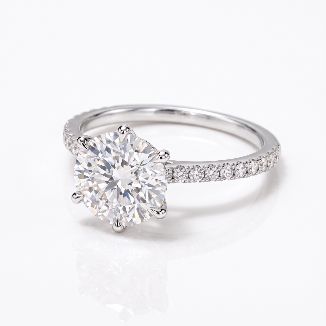 Model 01 Round Pavé Solitaire engagement ring three-quarter catalog view on white background