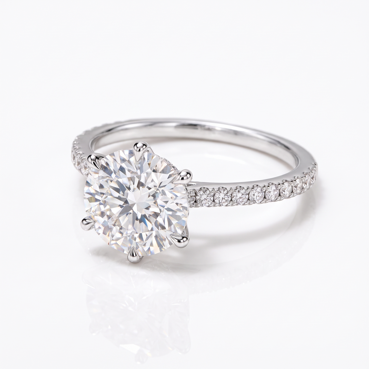 Model 01 Round Pavé Solitaire engagement ring three-quarter catalog view on white background