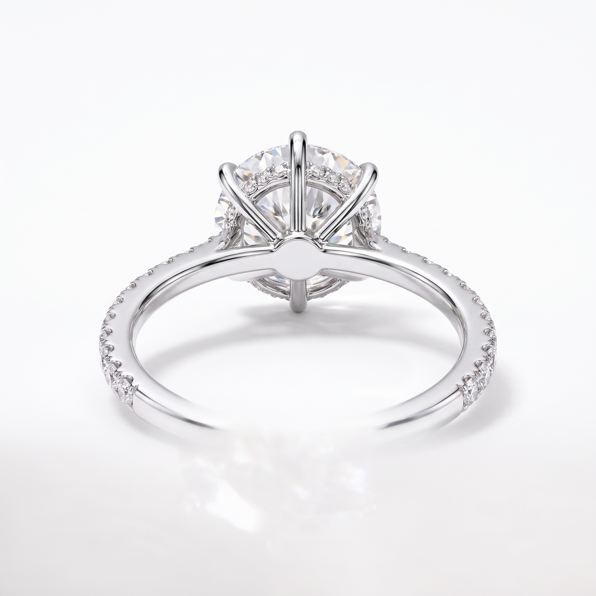 Model 01 Round Pavé Solitaire engagement ring rear three-quarter catalog view on white background