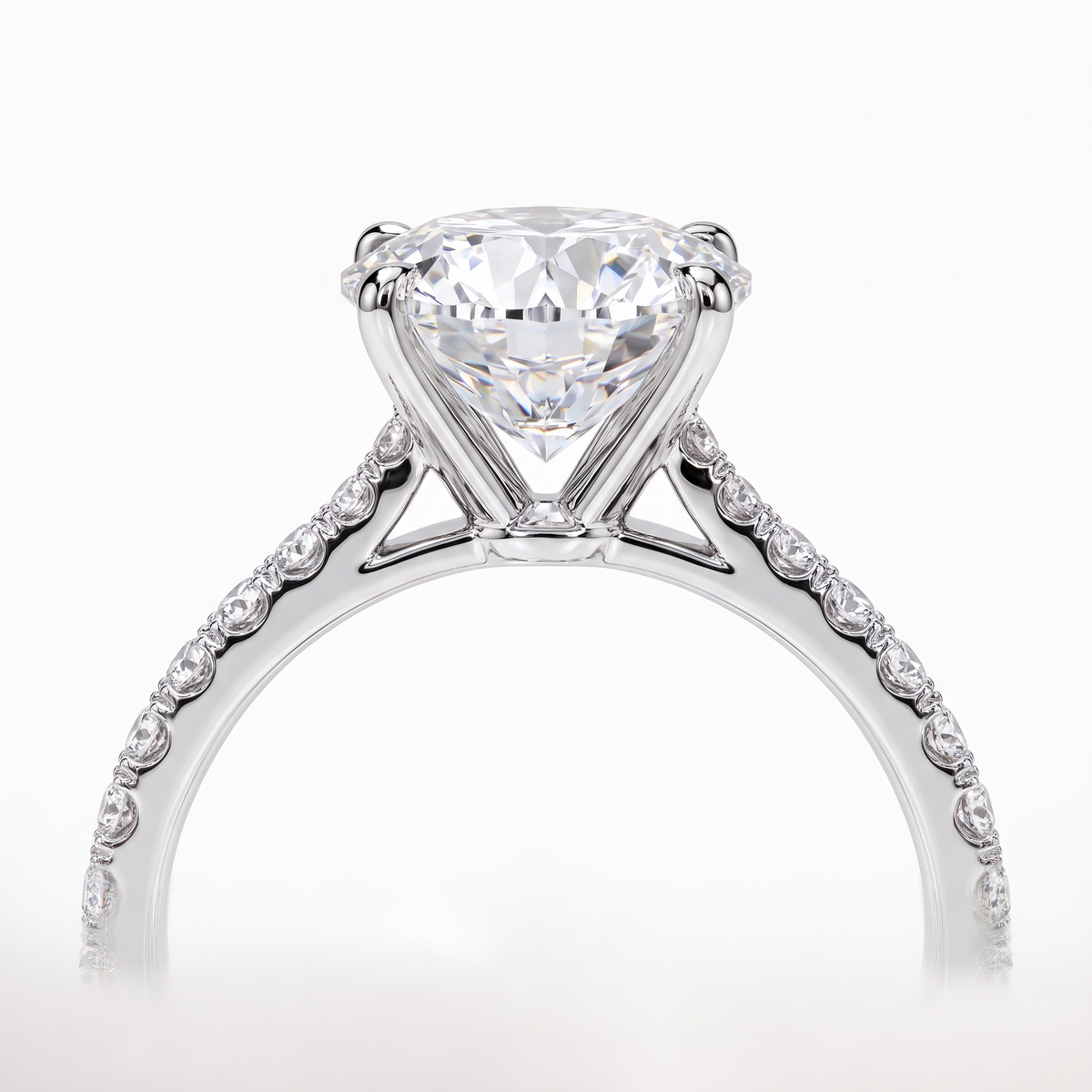 Model 01 Round Pavé Solitaire engagement ring side profile catalog view on white background