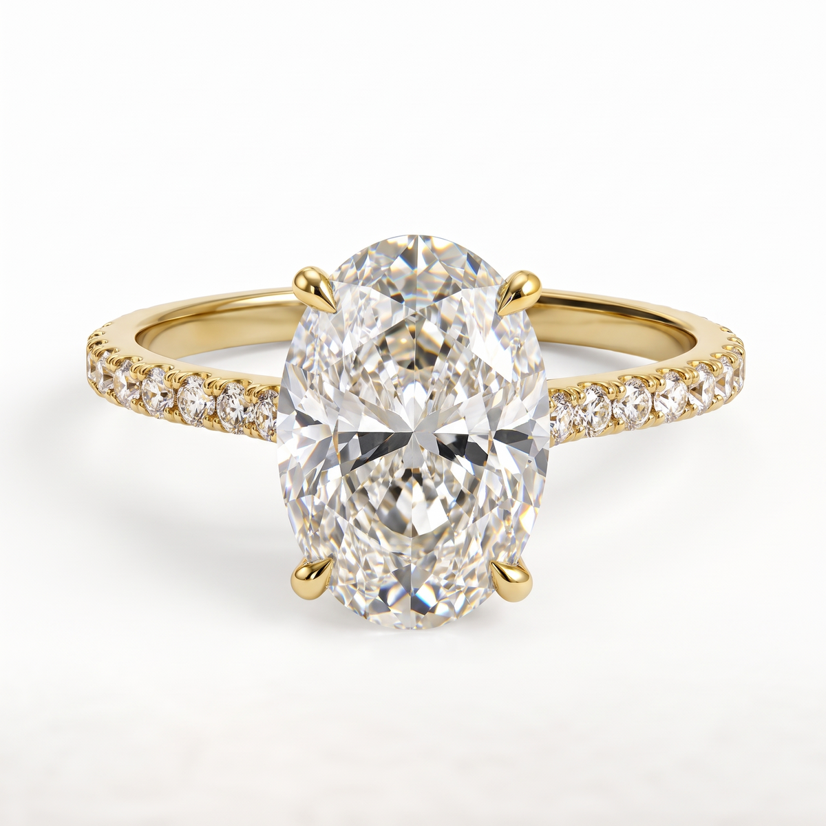 Model 02 Oval Yellow Pavé engagement ring three-quarter catalog view on white background