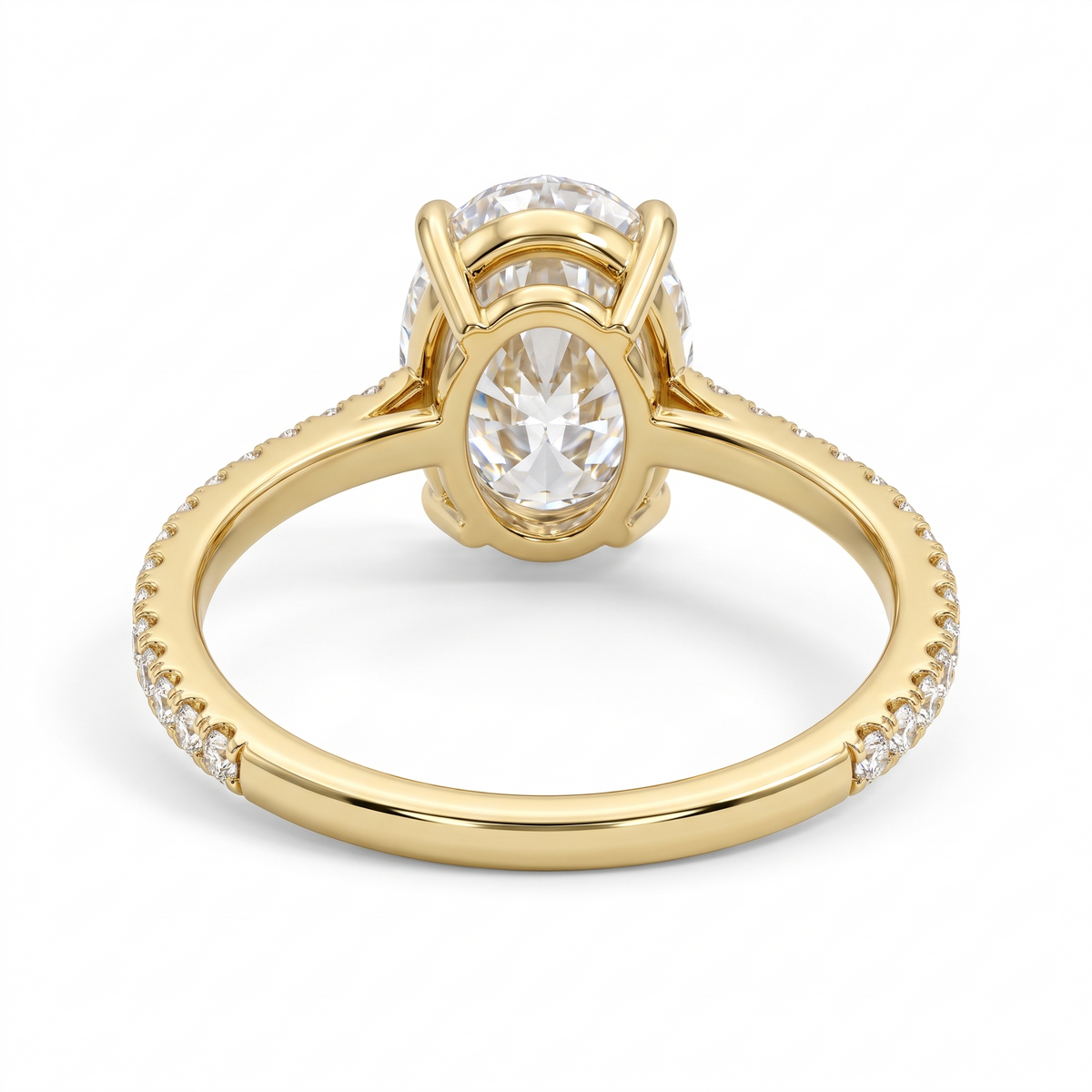 Model 02 Oval Yellow Pavé engagement ring rear three-quarter catalog view on white background