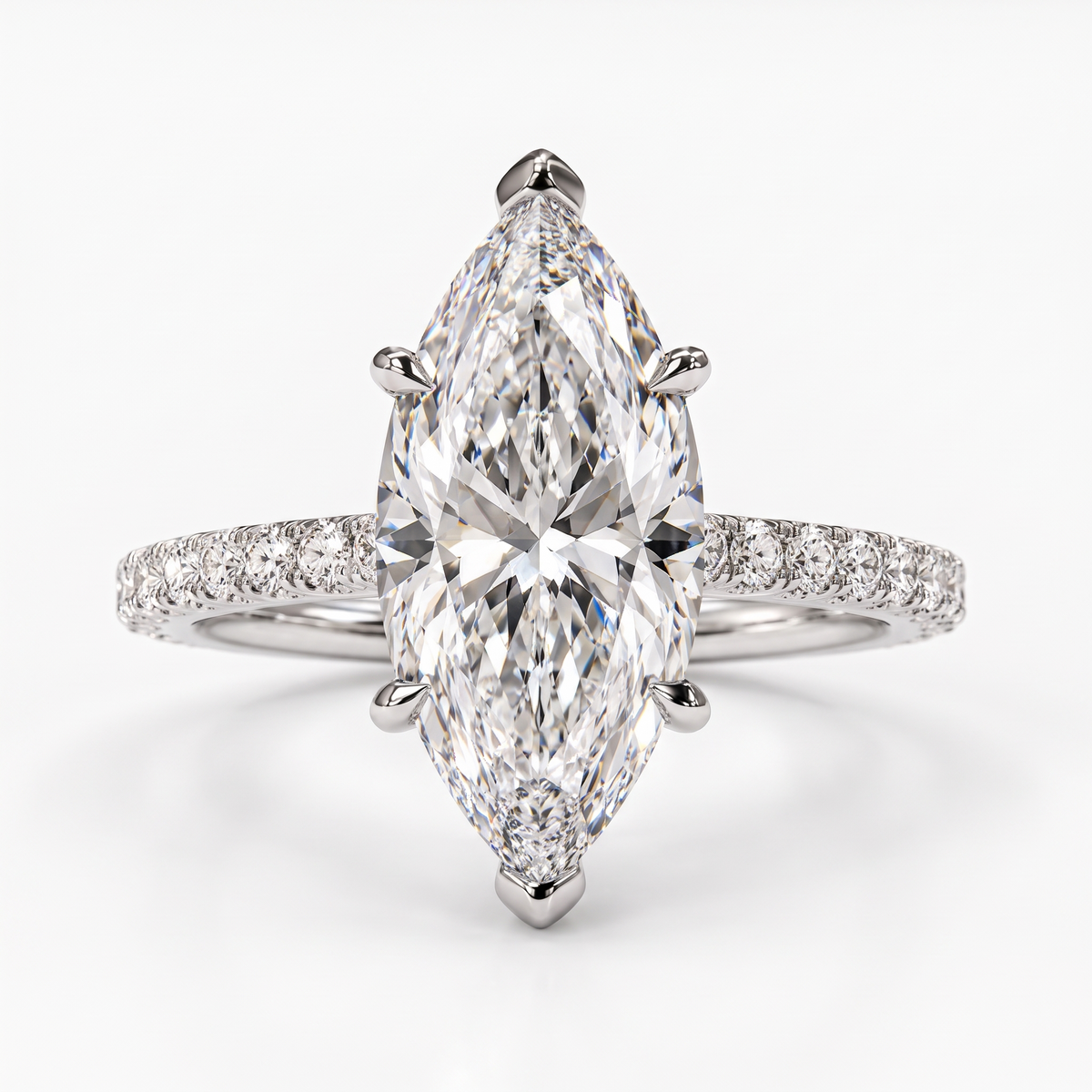 Model 03 Marquise Pavé Solitaire engagement ring three-quarter catalog view on white background