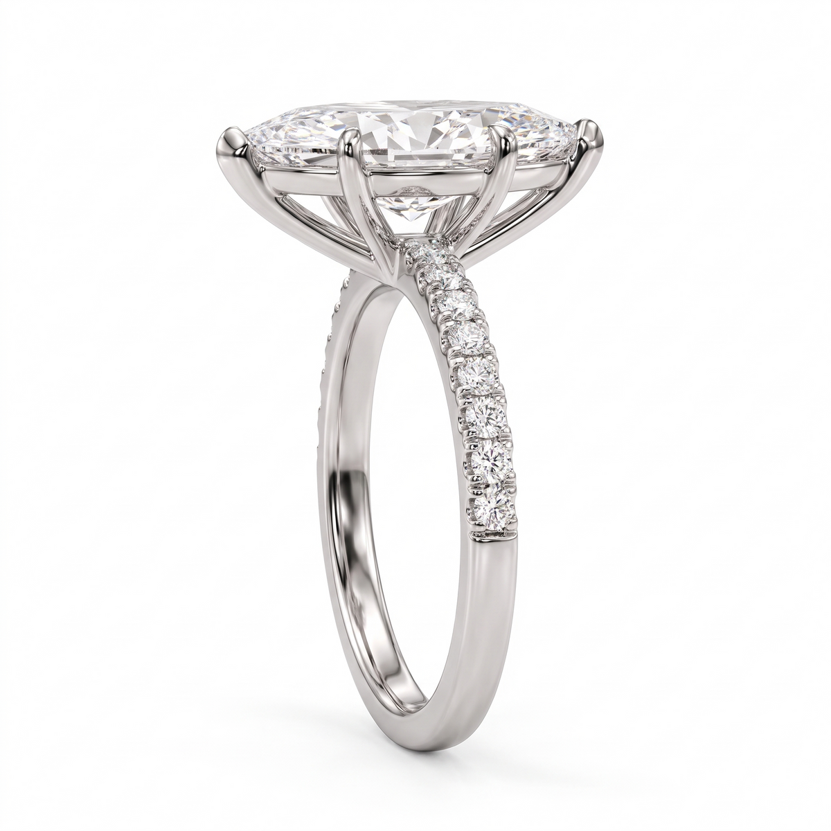 Model 03 Marquise Pavé Solitaire engagement ring side profile catalog view on white background