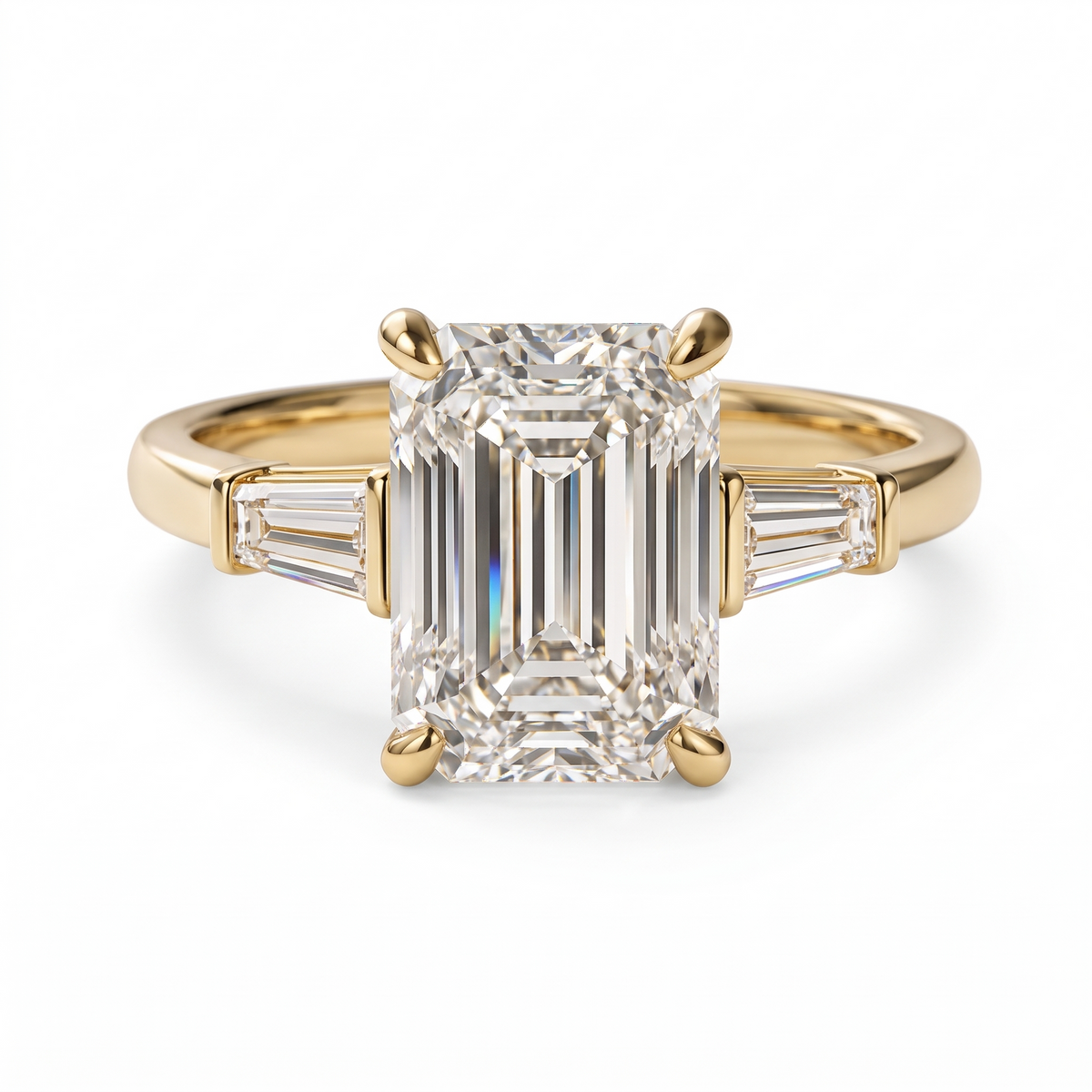 Model 05 Emerald Baguette Classic engagement ring three-quarter catalog view on white background
