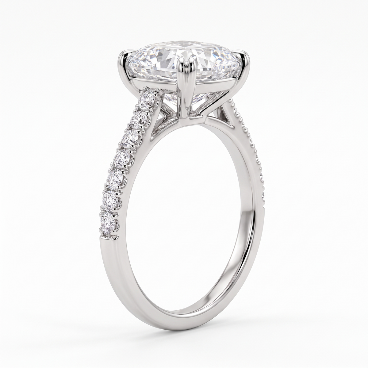 Model 07 Cushion Double-Claw Pavé engagement ring side profile catalog view on white background