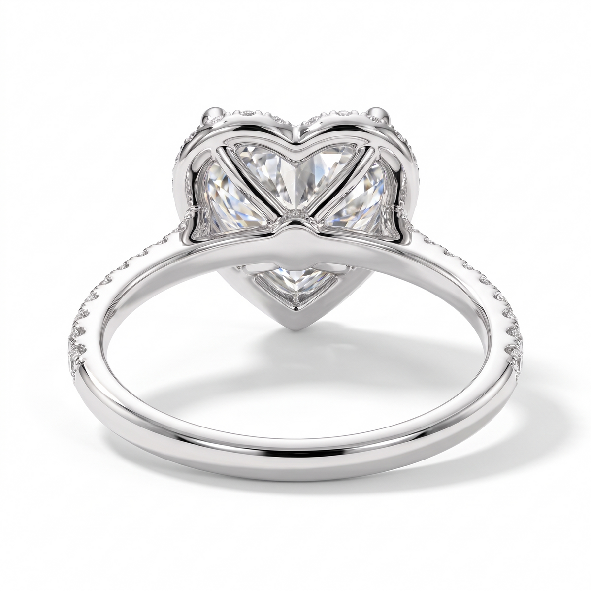 Model 10 Heart Halo White Gold engagement ring rear three-quarter catalog view on white background
