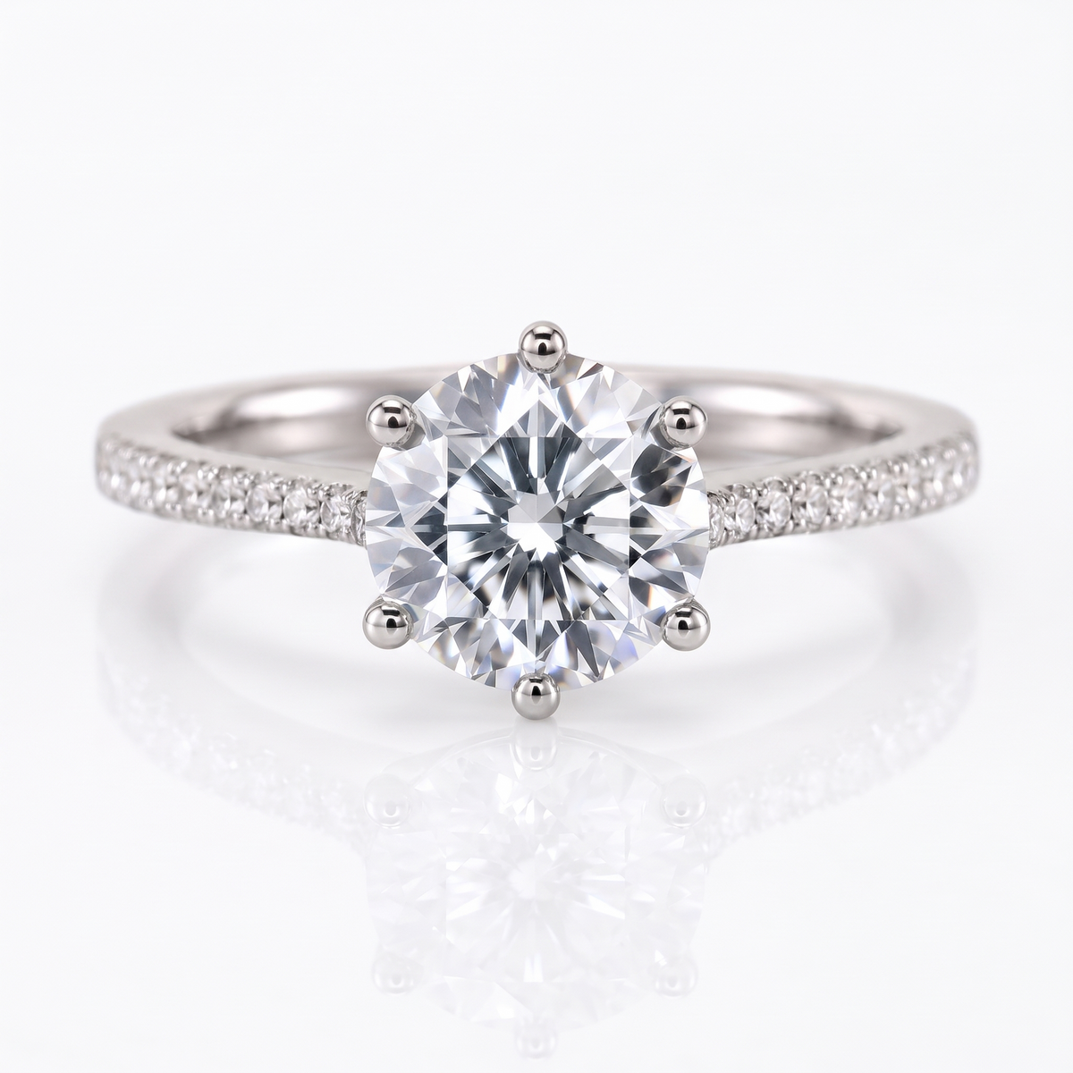 Model 11 Round Hidden Halo engagement ring three-quarter catalog view on white background