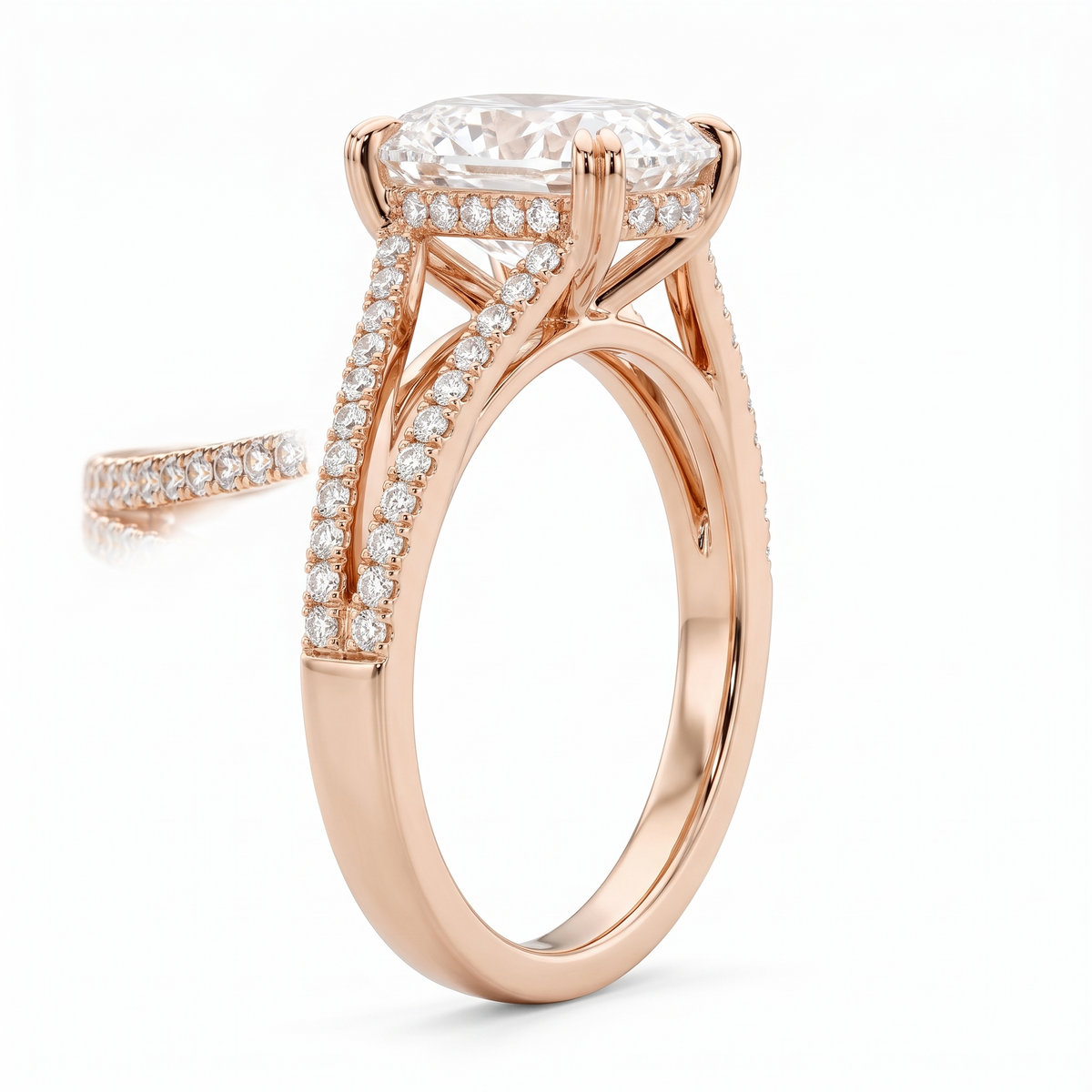 Model 13 Cushion Rose Split-Shank engagement ring side profile catalog view on white background