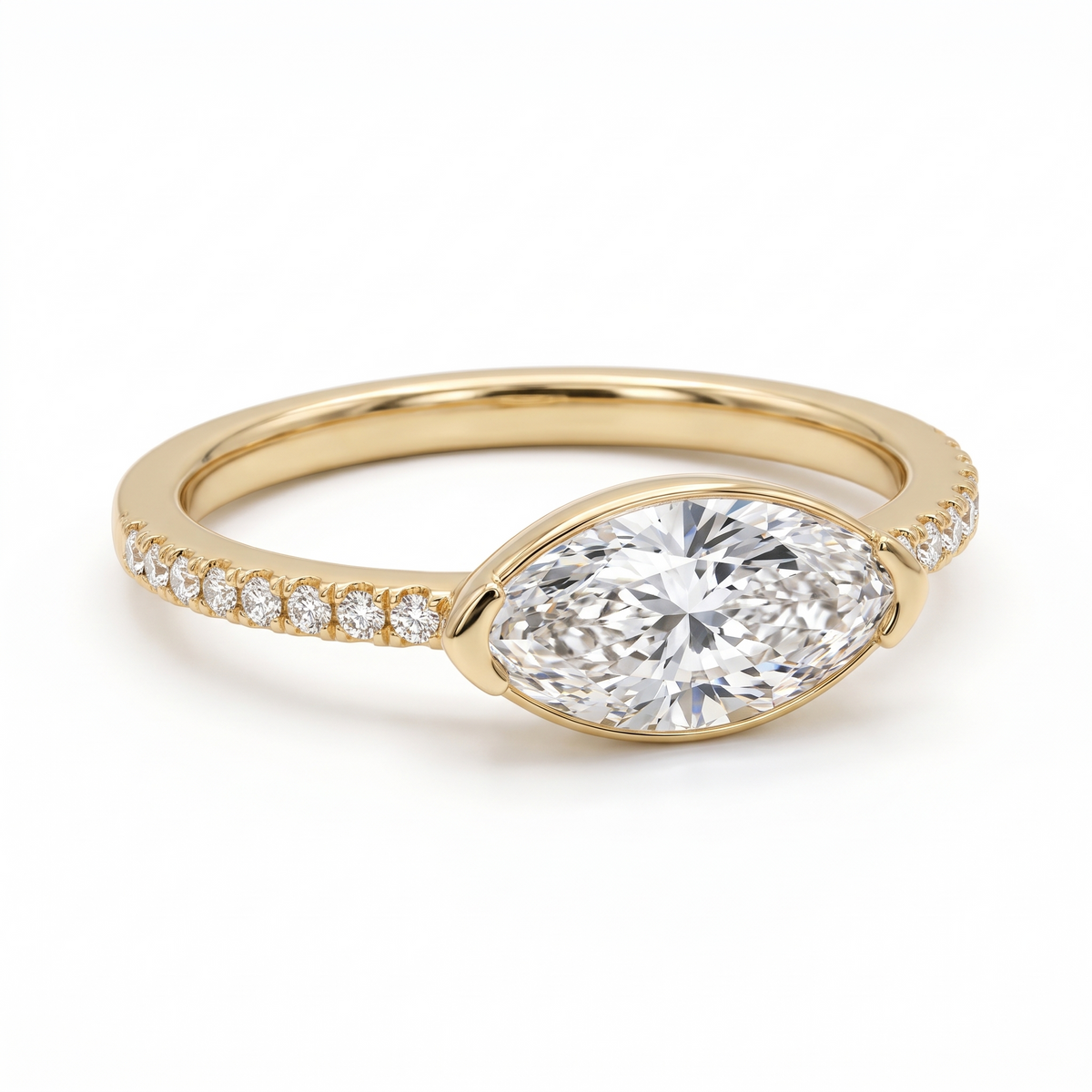 Model 15 East-West Marquise engagement ring three-quarter catalog view on white background