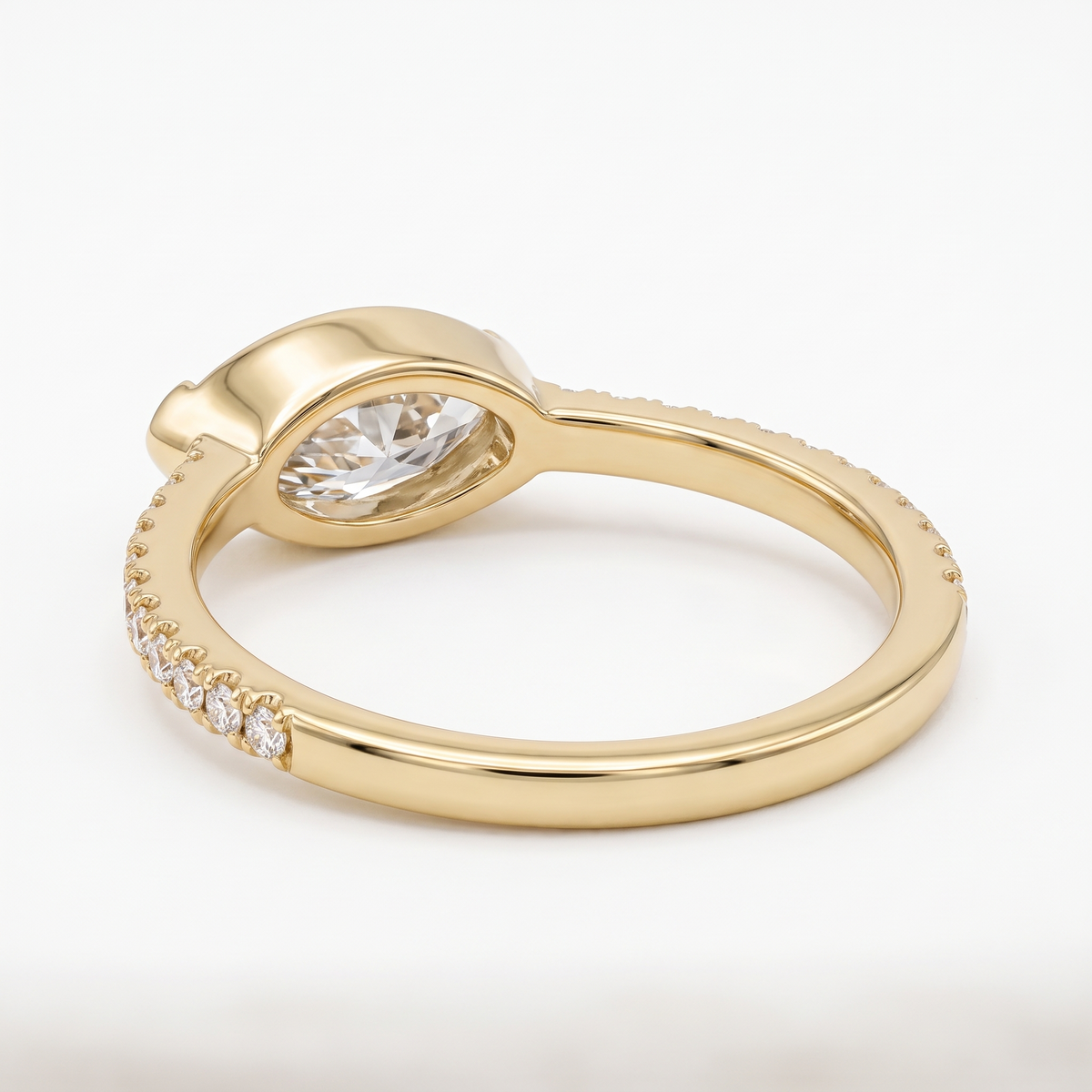 Model 15 East-West Marquise engagement ring rear three-quarter catalog view on white background