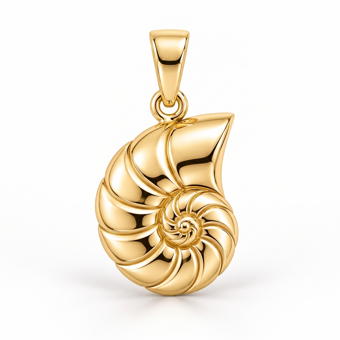 Nautilus Shell Gold Pendant front catalog view on white background