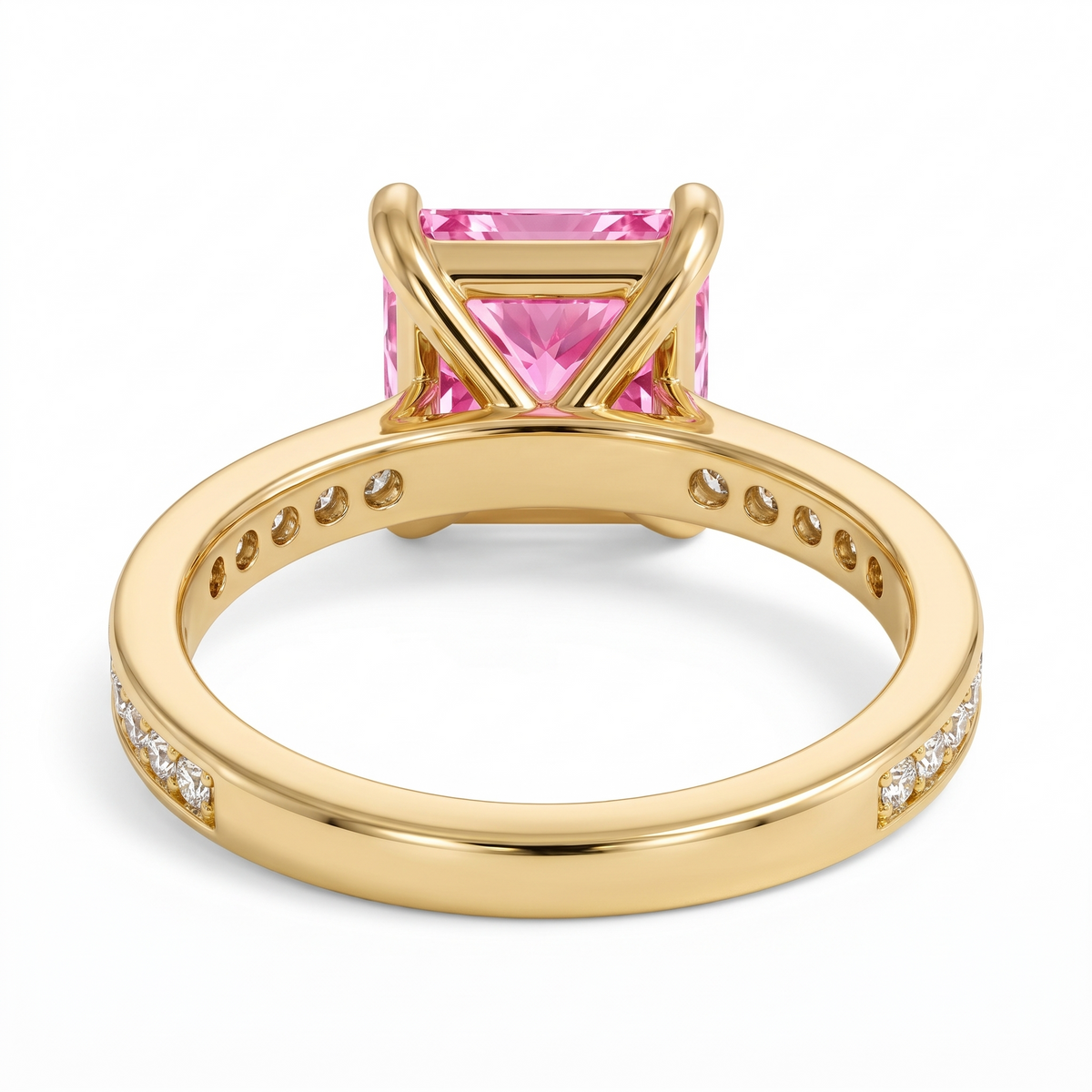 Nova Princess-Cut Pink Lab-Grown Diamond Channel-Set Engagement Ring side and rear construction view on white background