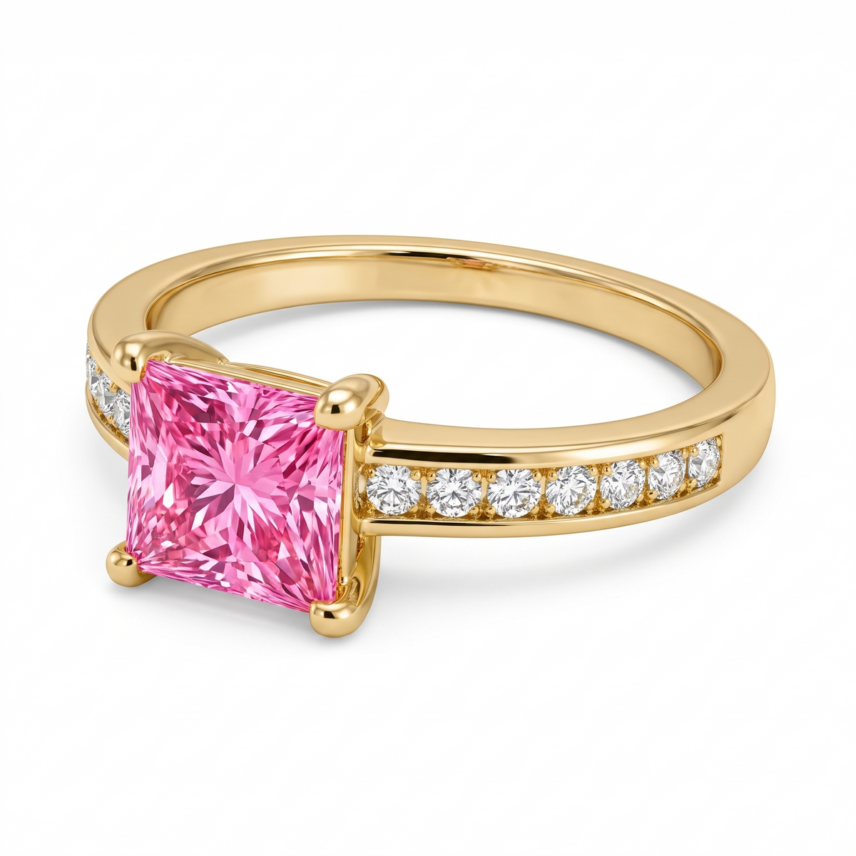 Nova Princess-Cut Pink Lab-Grown Diamond Channel-Set Engagement Ring three-quarter catalog view on white background
