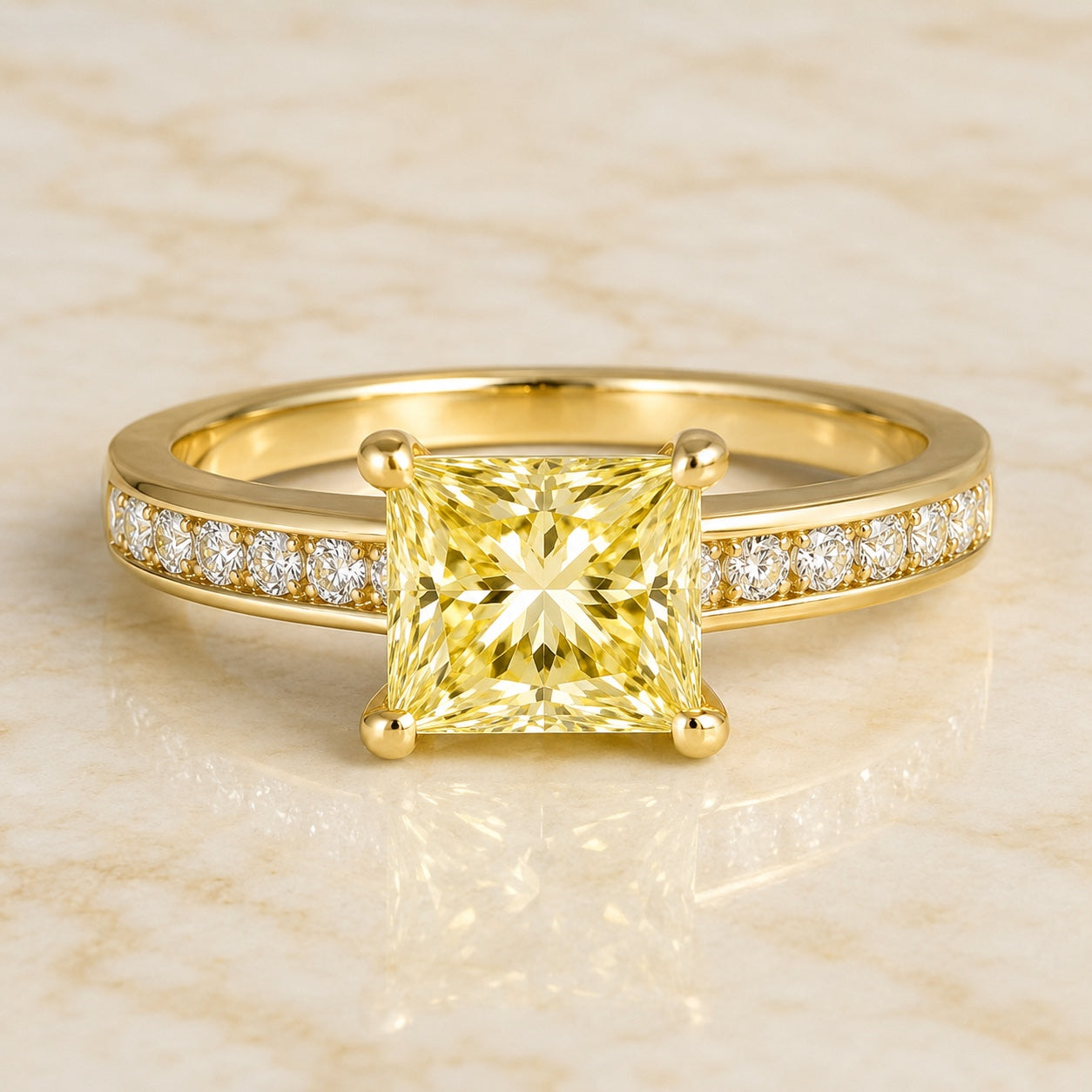Nova princess-cut yellow lab-grown diamond channel-set engagement ring in yellow gold