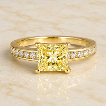 Nova princess-cut yellow lab-grown diamond channel-set engagement ring in yellow gold