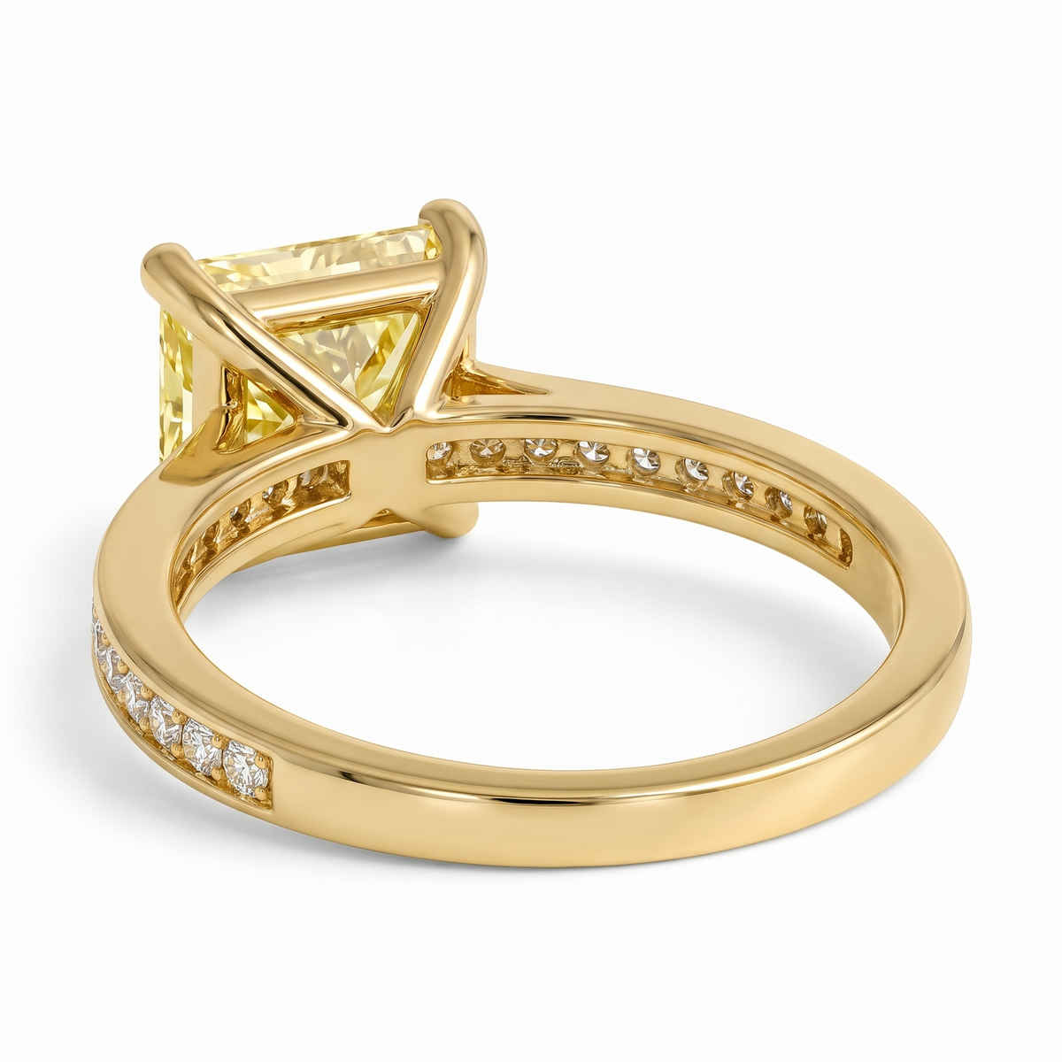 Nova Princess-Cut Yellow Lab-Grown Diamond Channel-Set Engagement Ring side and rear construction view on white background