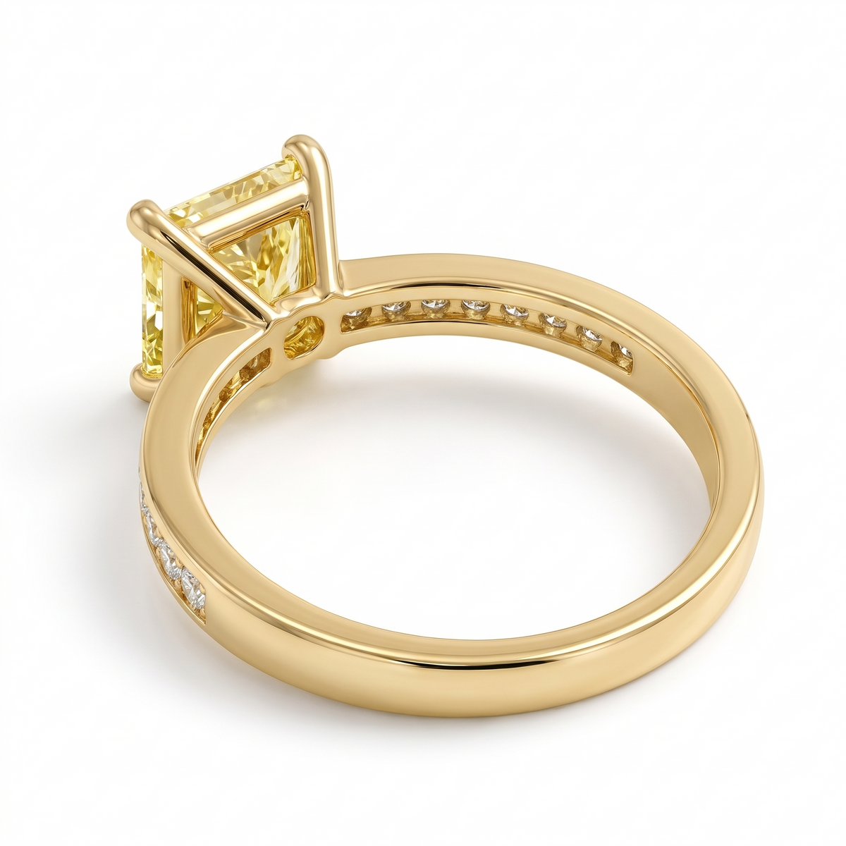 Nova Princess-Cut Yellow Lab-Grown Diamond Channel-Set Engagement Ring three-quarter catalog view on white background
