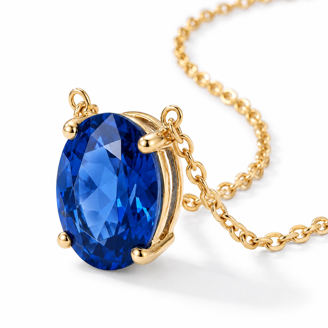 Oval-Cut Blue Sapphire Solitaire Necklace in Solid Gold, main image — AI-generated design representation