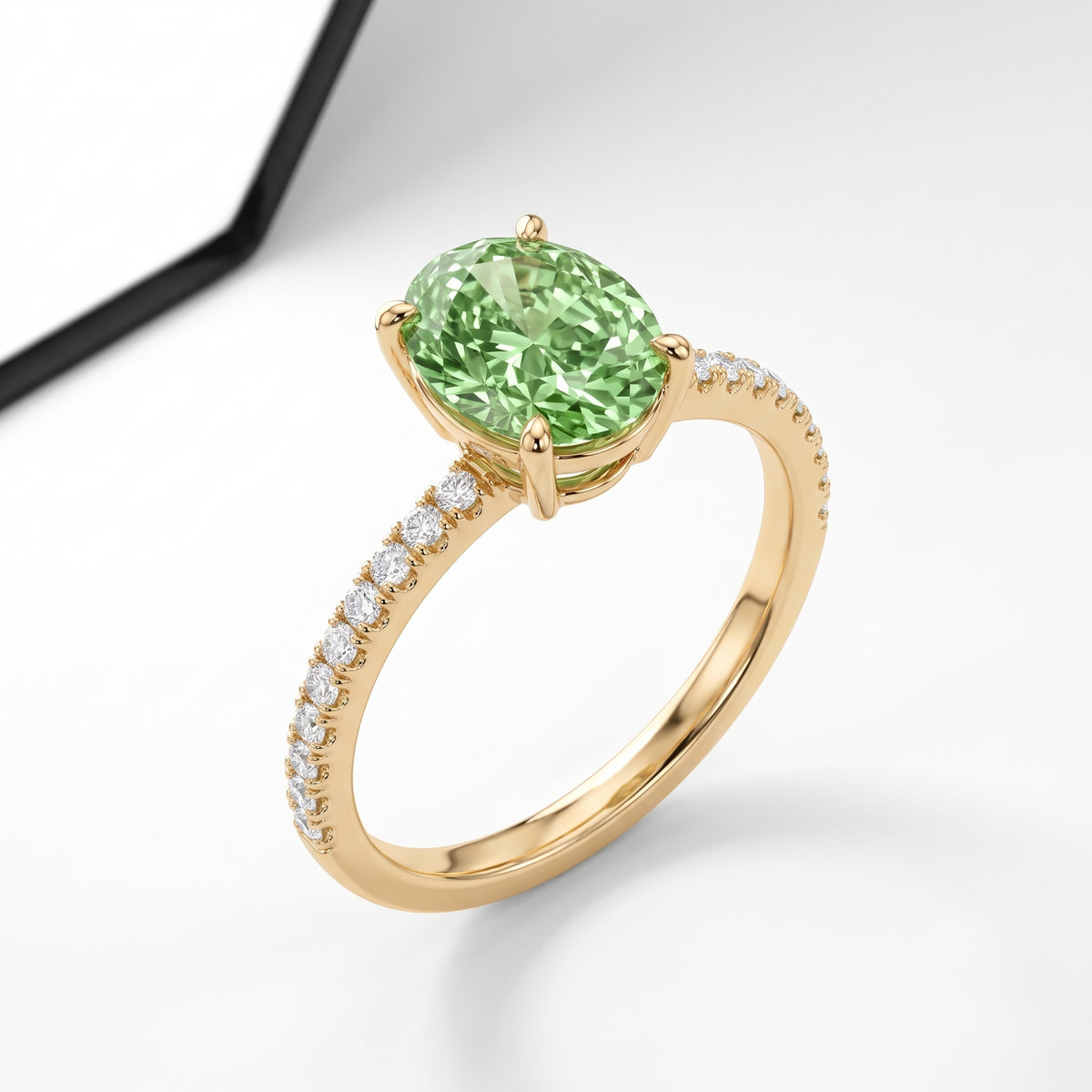 Oval Green Lab-Grown Diamond Pavé Engagement Ring three-quarter catalog view on white background