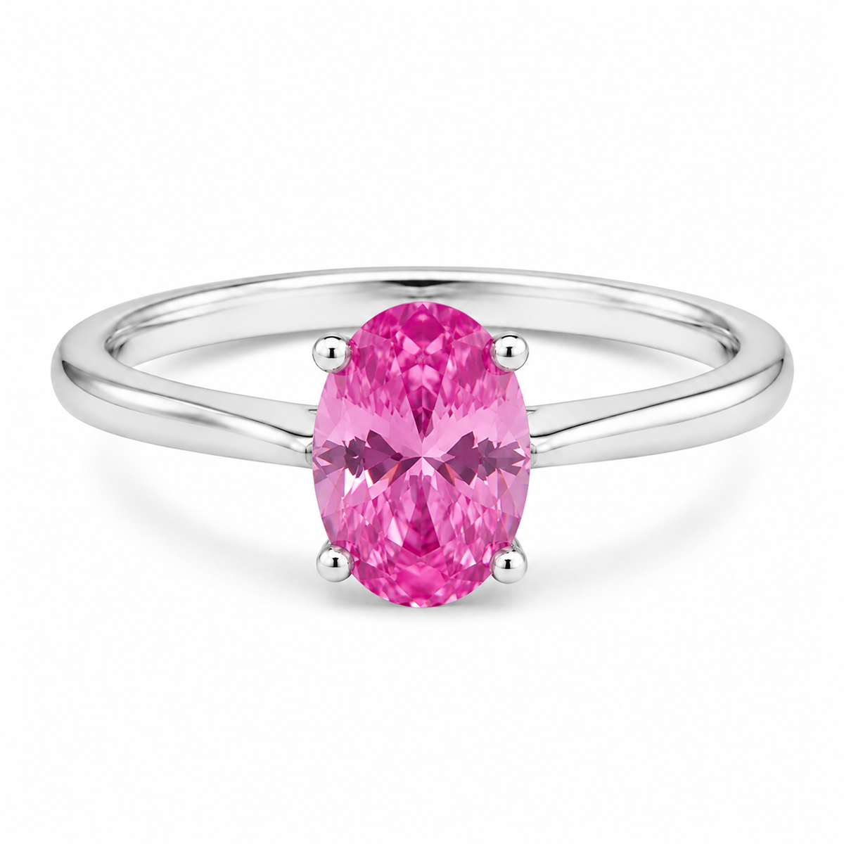 Oval simulated pink sapphire solitaire ring in polished 925 sterling silver