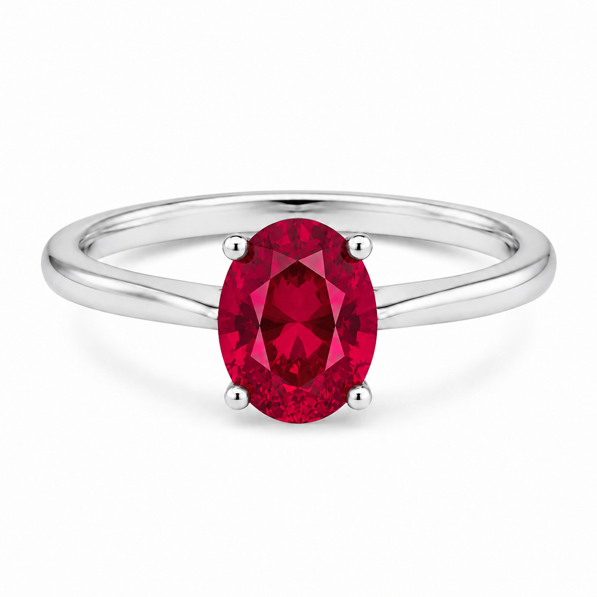 Oval simulated ruby solitaire ring in polished 925 sterling silver