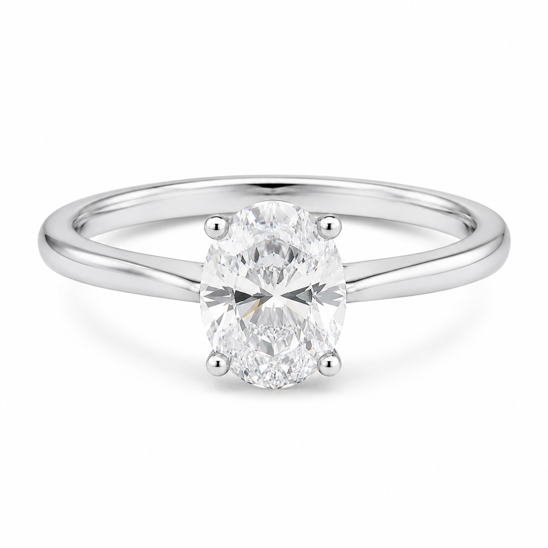 Oval lab-grown diamond solitaire ring in polished 925 sterling silver