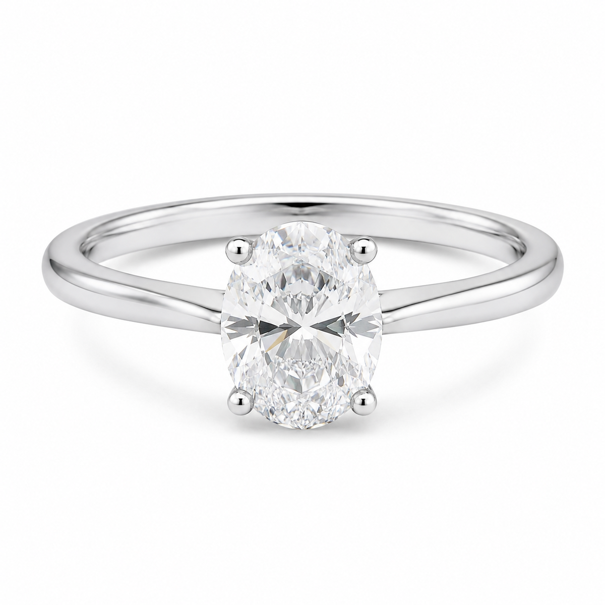 Oval lab-grown diamond solitaire ring in polished 925 sterling silver