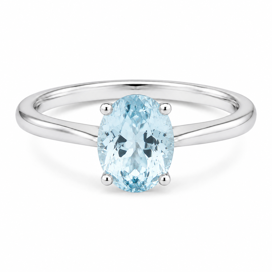 Oval simulated aquamarine solitaire ring in polished 925 sterling silver