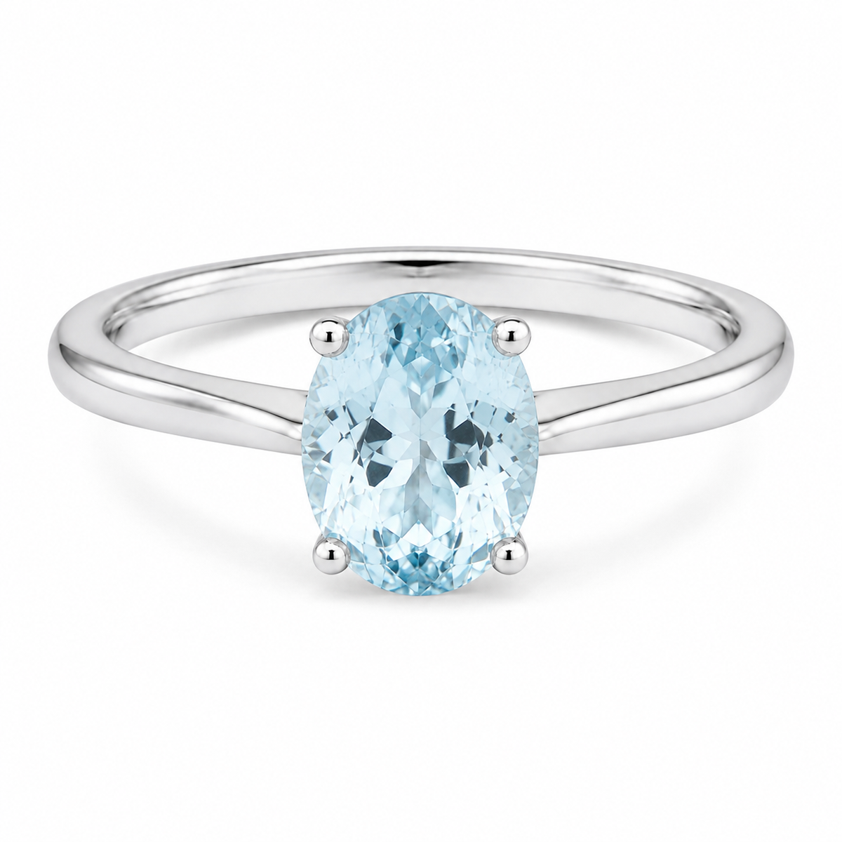 Oval simulated aquamarine solitaire ring in polished 925 sterling silver