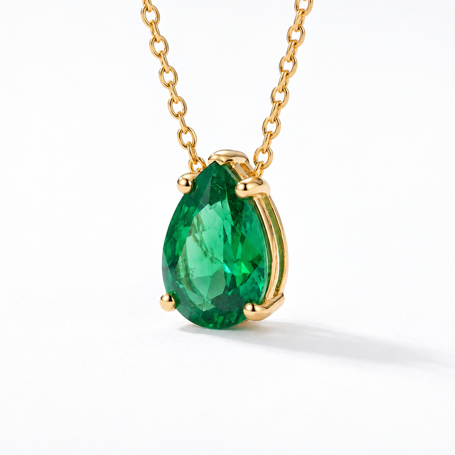 Pear-Cut Emerald Solitaire Necklace in Solid Gold, main image — AI-generated design representation