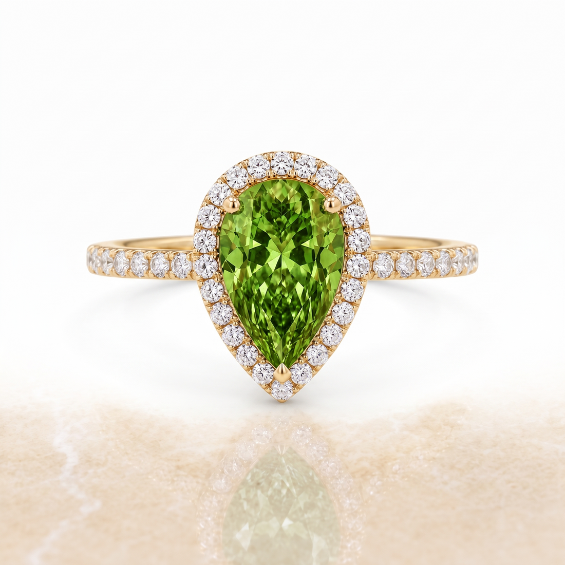 Green Pear-Shaped Lab-Grown Diamond Halo Engagement Ring front catalog view on white background