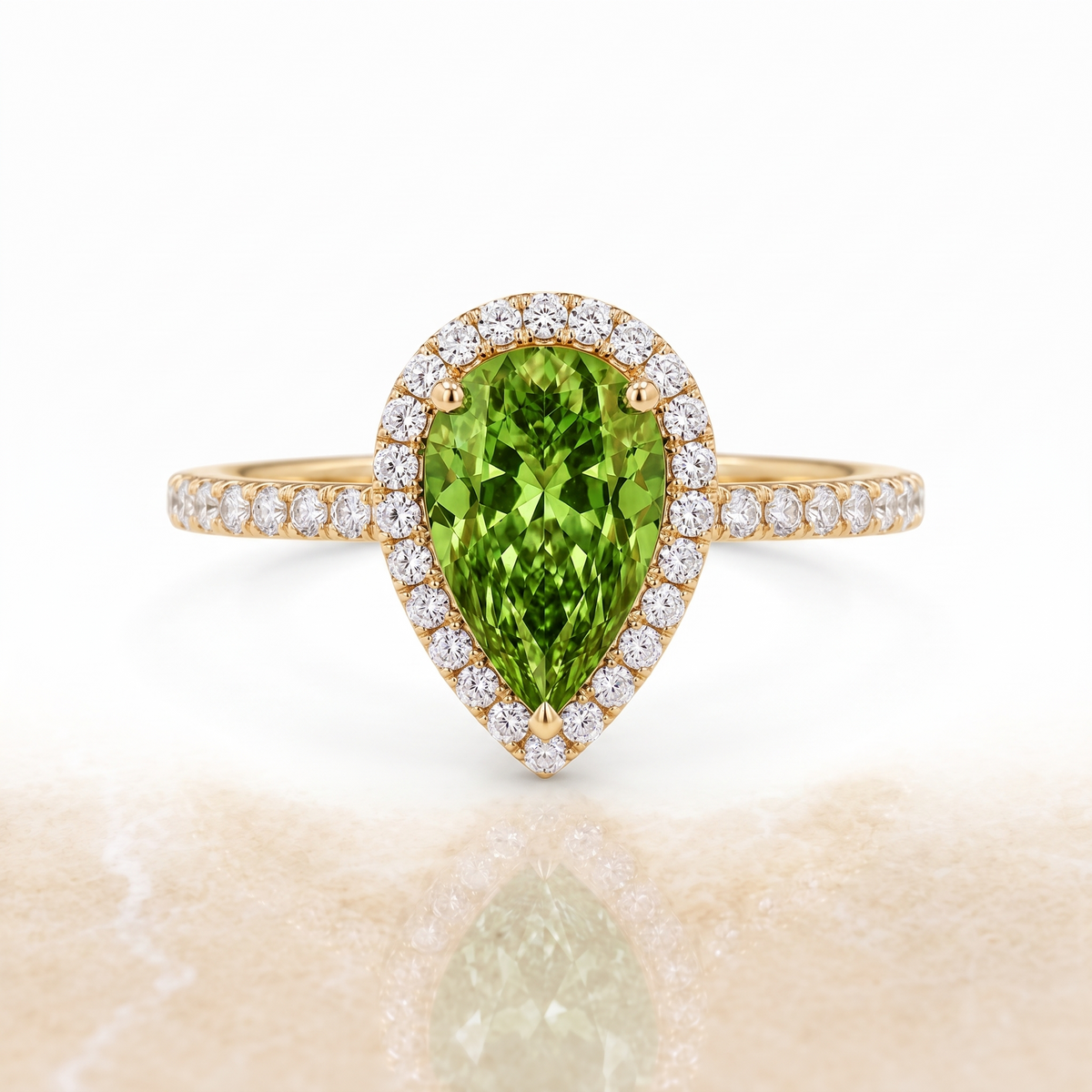 Green Pear-Shaped Lab-Grown Diamond Halo Engagement Ring front catalog view on white background