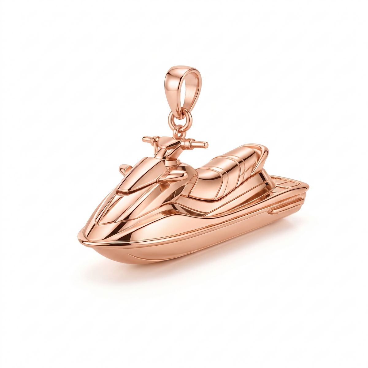 Solid Gold Personal Watercraft Pendant shown in rose-gold color variation on white background