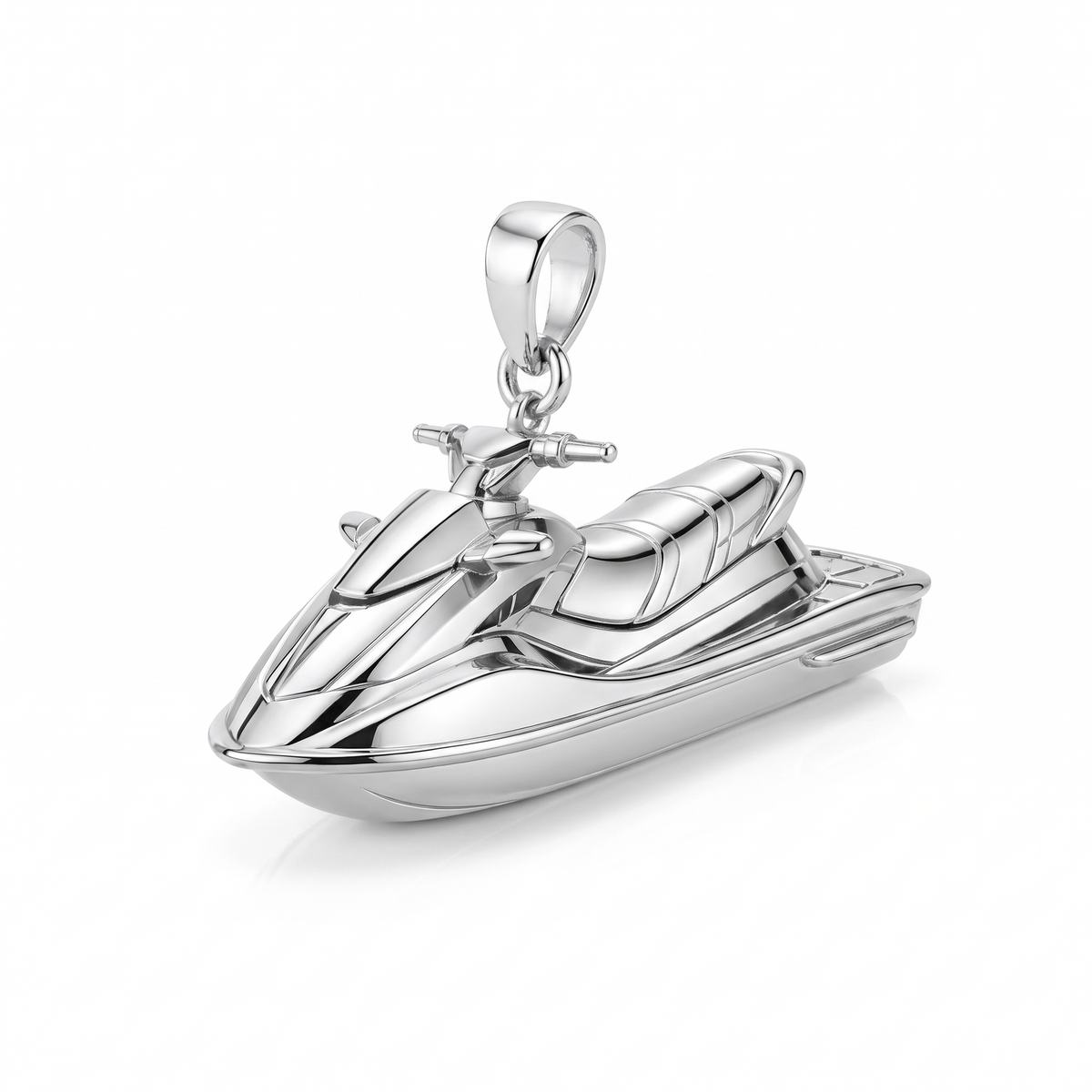 Solid Gold Personal Watercraft Pendant shown in white-gold color variation on white background