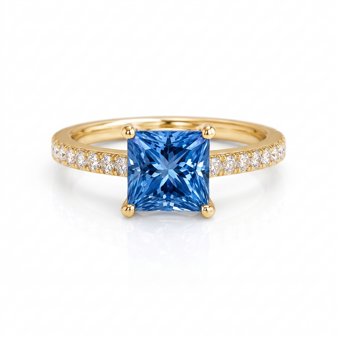 Blue Princess-Cut Lab-Grown Diamond Channel-Set Engagement Ring front catalog view on white background