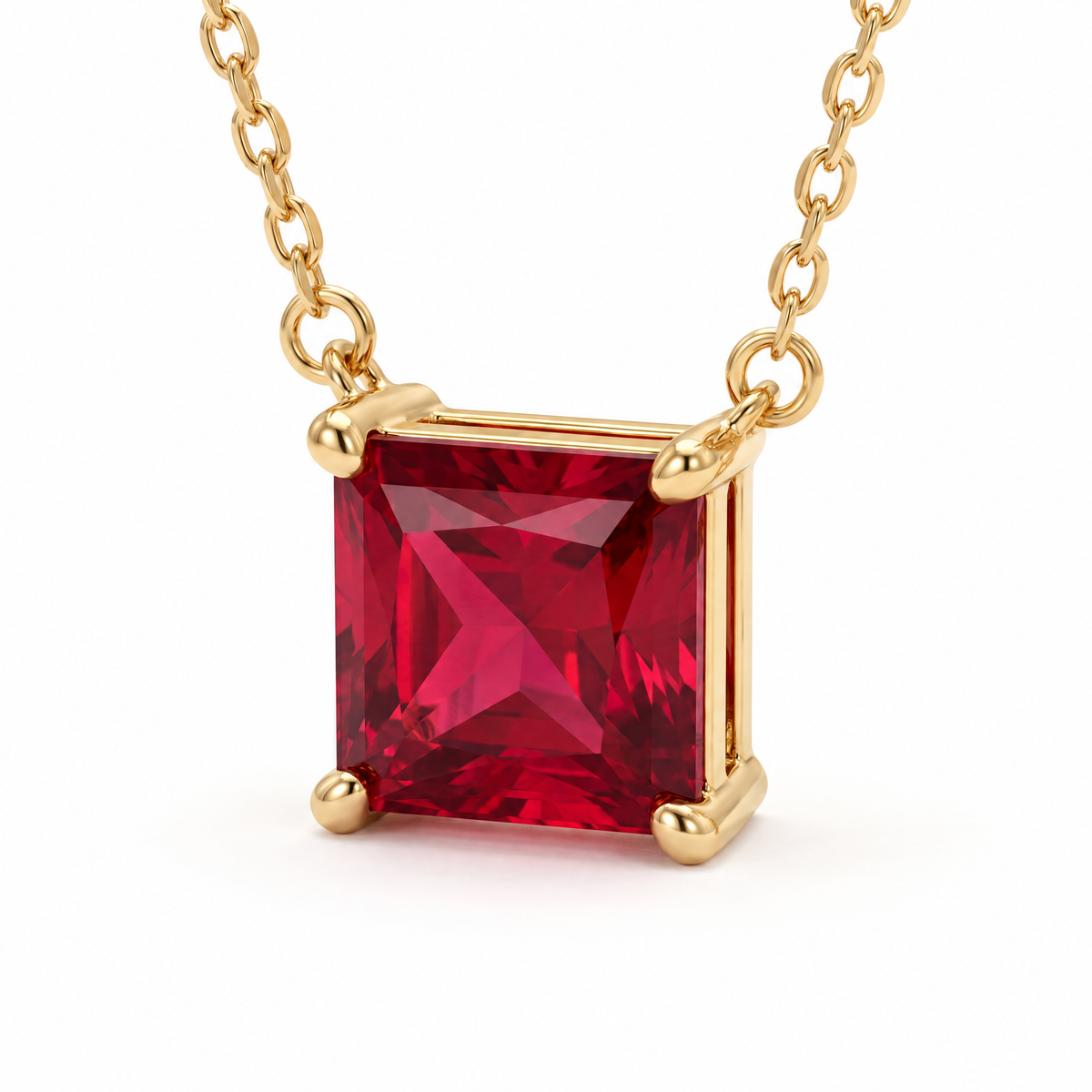 Princess-Cut Ruby Solitaire Necklace in Solid Gold, main image — AI-generated design representation